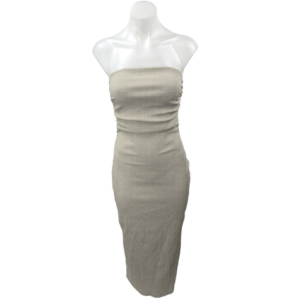 Zara Cream Beige Strapless Sleeveless Bandeau Tube Bodycon Midi Dress Size S